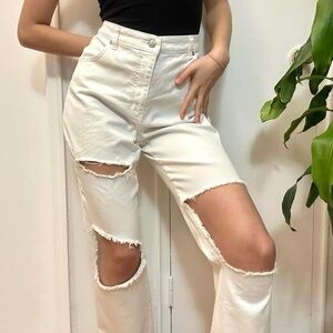 White Ripped High Rise Jeans